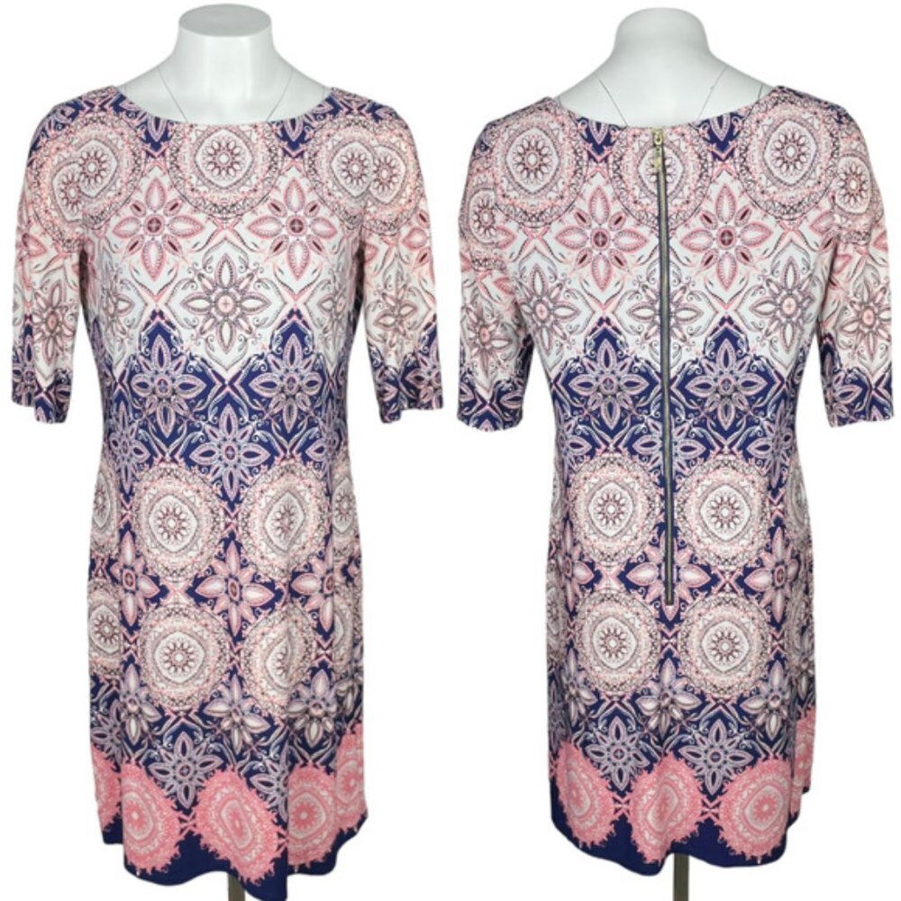 ELIZA J Patterned Sheath Dress Sz 8 Rear Zip